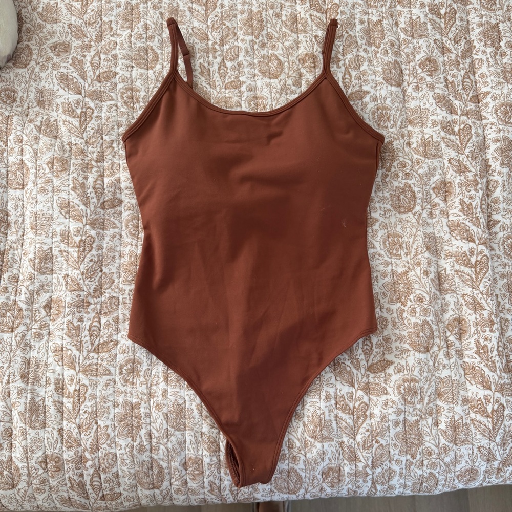 P'tula Brown Scoop Neck Sleeveless Bodysuit